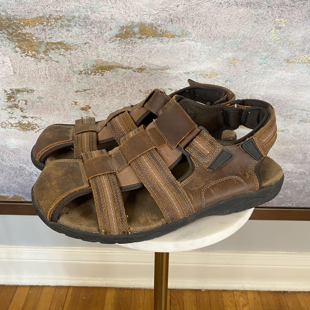 Croft & Barrow Sandals Mens Size 11 Brown Leather Fisherman Hook & Loop Comfort
